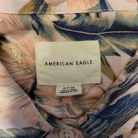 American Eagle Tie Front Tropical Button Down Blouse Cropped Women's Small - Picture 9 of 14